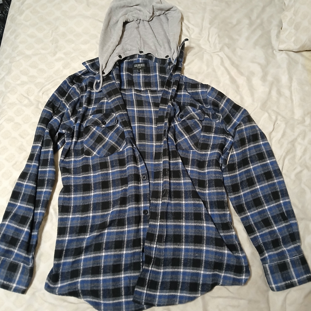 Blue Plaid Hooded Flannel Shirt